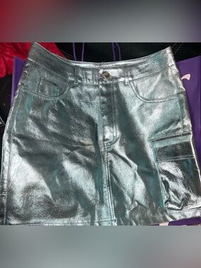 Metallic Teal Mini Skirt - Shiny Faux Leather Women’s Skirt